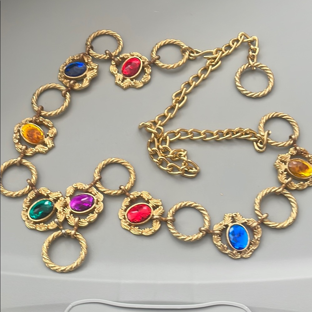 Gold and Blue Gemstone Chain Necklace